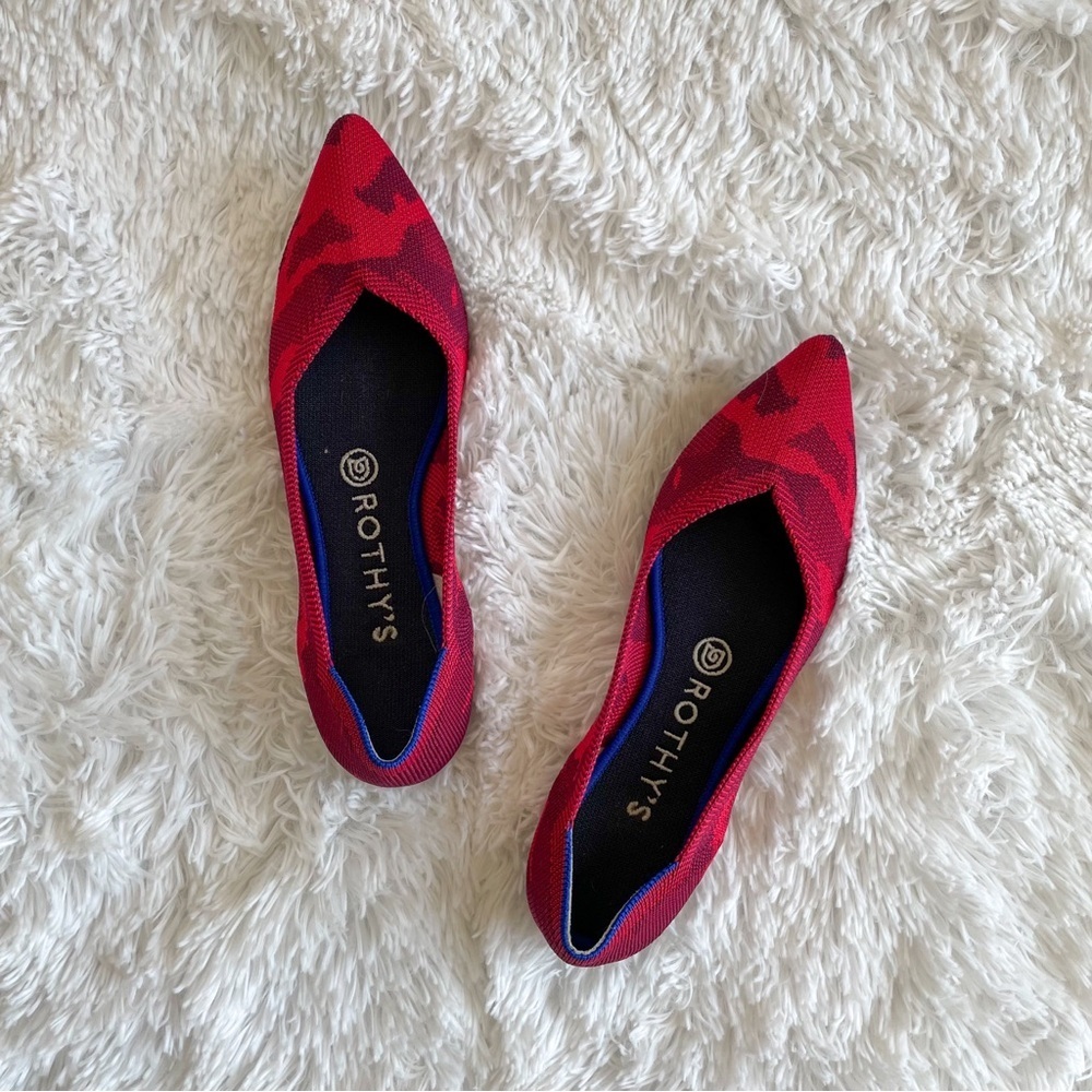 Rothy's Red Pointed Toe Flats with Subtle Camouflage - Picture 2 of 11